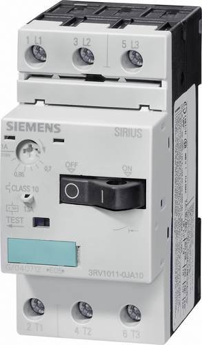 Siemens 3RV1011-1BA10 Circuit breaker 1 pc(s) 3 makers Adjustment range (amperage): 1.4 - 2 A Switching voltage (max.): 690 V AC (W x H x D) 45 x 90 x 81 mm